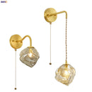 Axyaa Brass Vintage Glass LED Wall Sconce Bedroom Living Room Light
