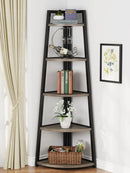 Axyaa 5-Tier Industrial Corner Bookshelf - 70" Tall Stand with Plant Shelf