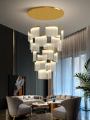 Axyaa Gold Acrylic LED Pendant Chandelier for Modern Luxury Living Room Lighting
