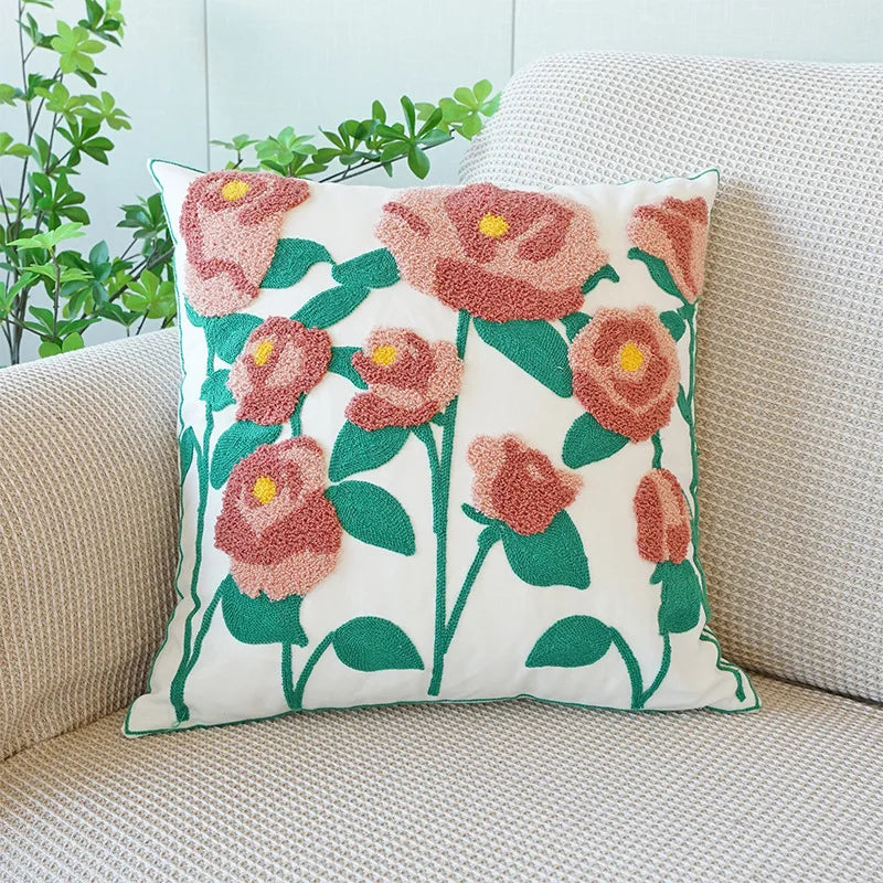 Axyaa Wild Floral Plant Embroidery Pillow Cover, 45x45cm, Country Style