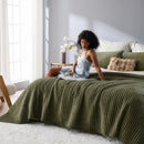 Axyaa Dark Green Velvet Stripe Stitch Queen Quilt