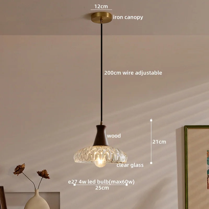 Axyaa Modern LED Pendant Lights Glass Wood Suspension Luminaire