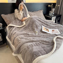 Axyaa Cozy Coral Fleece Velvet Blanket Set with Letter Jacquard - Plush Throw & Pillow Cover