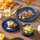 Axyaa 36PC Black Blue Reactive Glaze Dinnerware Set with Vertical Edge