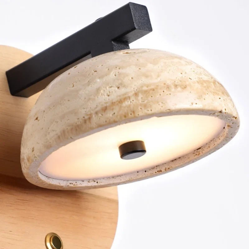 Axyaa Wooden LED Wall Lamp with Switch, E27 Bulb, Yellow Travertine - Wandleuchte