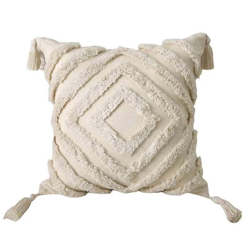 Axyaa Cotton Tufted Cushion Cover: Retro Living Room Decor Pillowcase