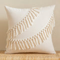Axyaa Beige Cotton Weave Fringed Cushion Cover for Home Decor