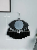 Black Evil Eye Macrame Mirror with Tassels by Axyaa - Handmade Boho Home Decor
