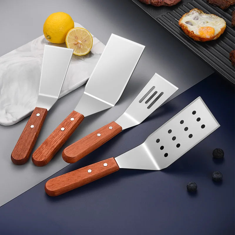Axyaa Steel Steak Spatula with Wooden Handle - High Temperature Resistant Turner