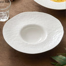 Axyaa White Hammer Straw Hat Pattern Ceramic Soup Plate