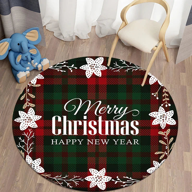 Axyaa Plaid Christmas Round Carpet - Non-Slip Home Decor Foot Mat