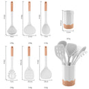 Axyaa Silicone Kitchen Utensil Set with Thick White Wooden Handle - 7 Pieces