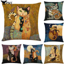 Axyaa Cat Print Linen Pillowcase 45x45cm Home Decor Cushion Cover