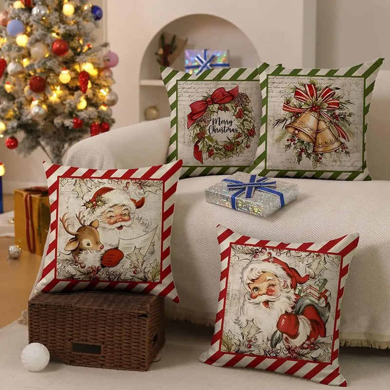 Axyaa Christmas Holiday Pillow Covers 18x18inch Retro Winter Decor for Home