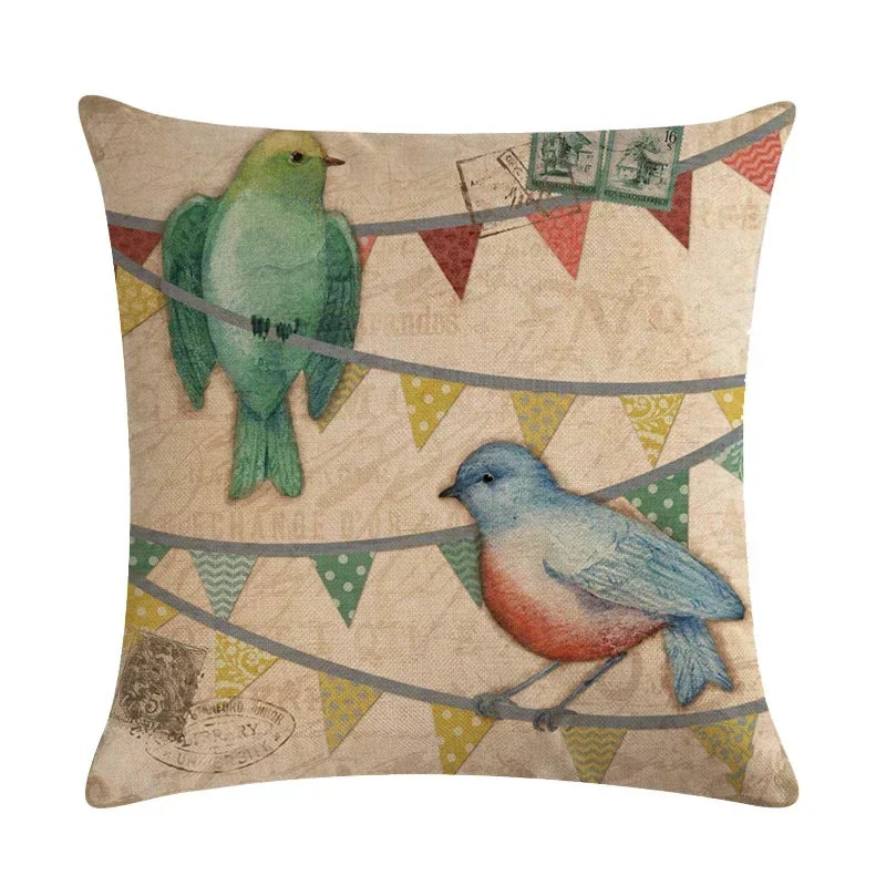 Axyaa Retro Print Linen Cushion Cover - 45*45cm