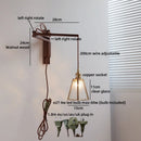 Axyaa Wood Square Glass Wall Sconce LED Lights with Pull Chain Switch