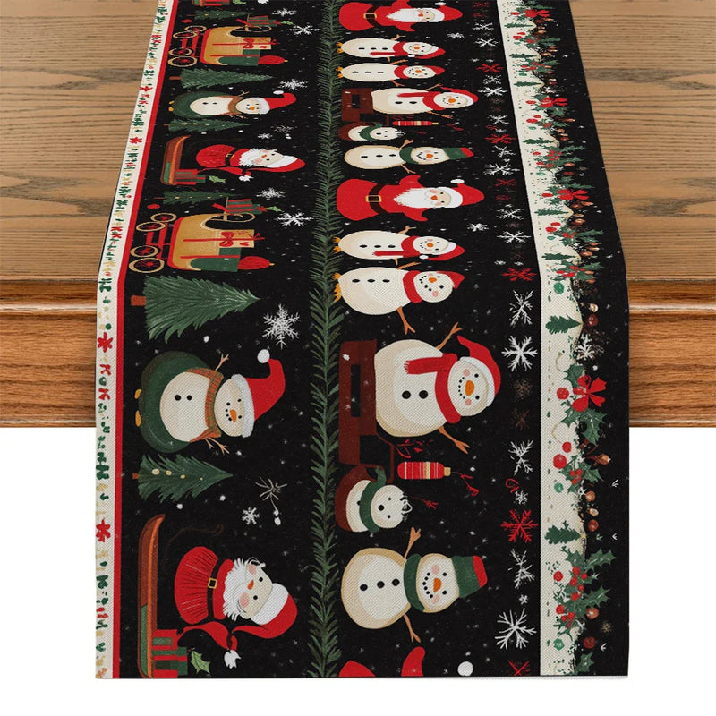 Axyaa Christmas Table Runner Snowman Santa Tree Farmhouse Holiday Decor
