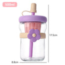 Axyaa Flower Tea Glass Cup with Straw - Cold Brew Tumbler for Juice, Coffee, Milk