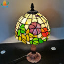 Axyaa 8-Inch Petunia Tiffany Style Table Lamp with Hand-welded Art Glass