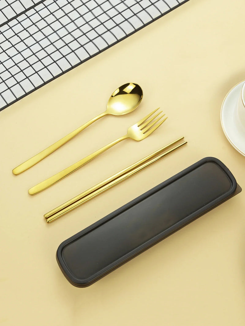 Axyaa 3pc Tableware Set: Fork, Spoon, Chopsticks Dessert Combination