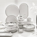 Axya Silver Rim Ceramic Dinnerware Set for Steak Serving in White Porcelain
