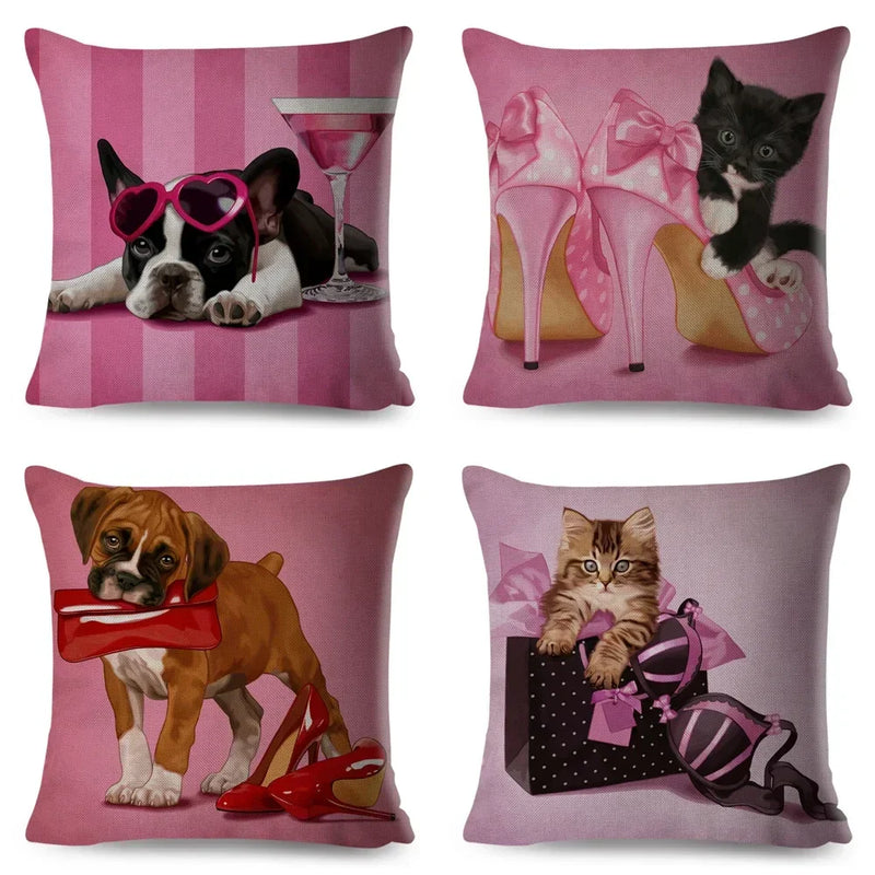 Axyaa Cartoon Pet Dog Print Pillow Covers 45x45cm for Home and Car Decor
