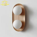 Axyaa Cream Wind Wooden Round Glass LED Wall Lamp Double Head Minimalist Designer
