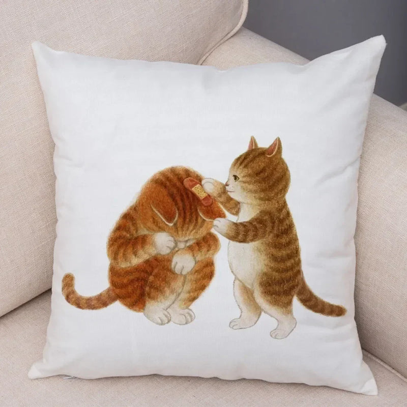 Axyaa Cartoon Cat Decorative Cushion Cover for Home, Sofa, Kids Room