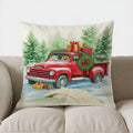 Christmas Red Truck Puppy Decor Pillow Cover for Sofa, Bedroom, Car - Axyaa