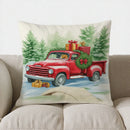 Christmas Red Truck Puppy Decor Pillow Cover for Sofa, Bedroom, Car - Axyaa