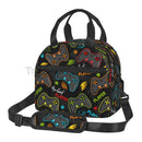 Compact Colorful Joystick Game Lunch Bag by Axyaa - Shoulder Strap, Reusable Lunch Box for School & Work