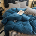 Axyaa Flannel Plush Bedding Set: Duvet Cover, Stripe Sheet, Pillowcase - Winter Home Bedlinen