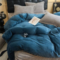 Axyaa Flannel Bedding Set: Plush Duvet Cover, Stripe Sheet, Pillowcase - Warm & Soft.