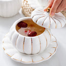 Axya Ceramic Pumpkin Cup Set with Gold Rim Cover and Spoon - Kitchen Supplies