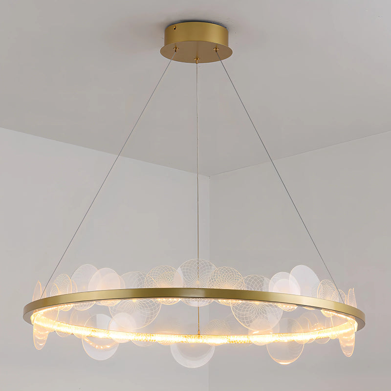 Axyaa Frosty Acrylic Ring LED Chandelier for Modern Living Room and Office Decor