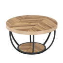 Axyaa Industrial 2-Tier Round Coffee Table with Storage Shelves