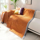 Axyaa Chenier Solid Color Sofa Cover with Tassel Trim