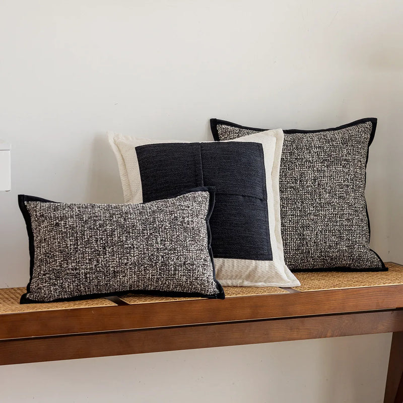 Axyaa Slub Woven Texture Pillow Cover in Black Brown for Living Room Sofa Bed