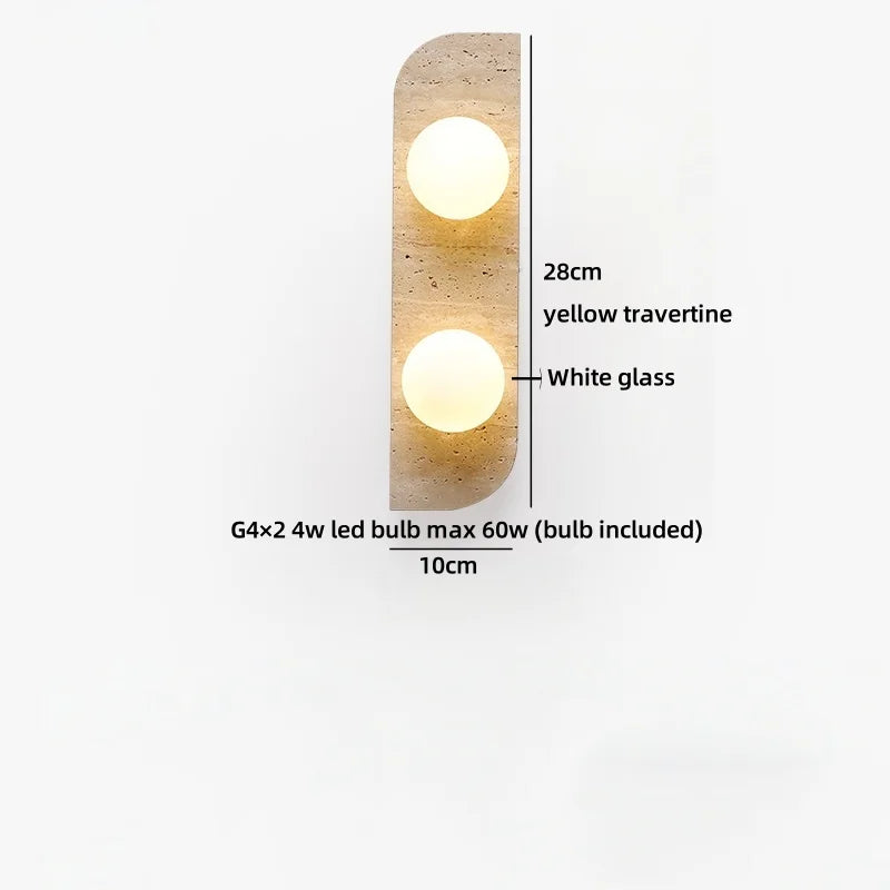 Axyaa White Glass Ball LED Wall Lamp Yellow Travertine Modern Bathroom Mirror Light