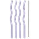 Axyaa Wavy Glass Straws Set with Brush, Colorful Drinkware for Kitchen, Party, Bar