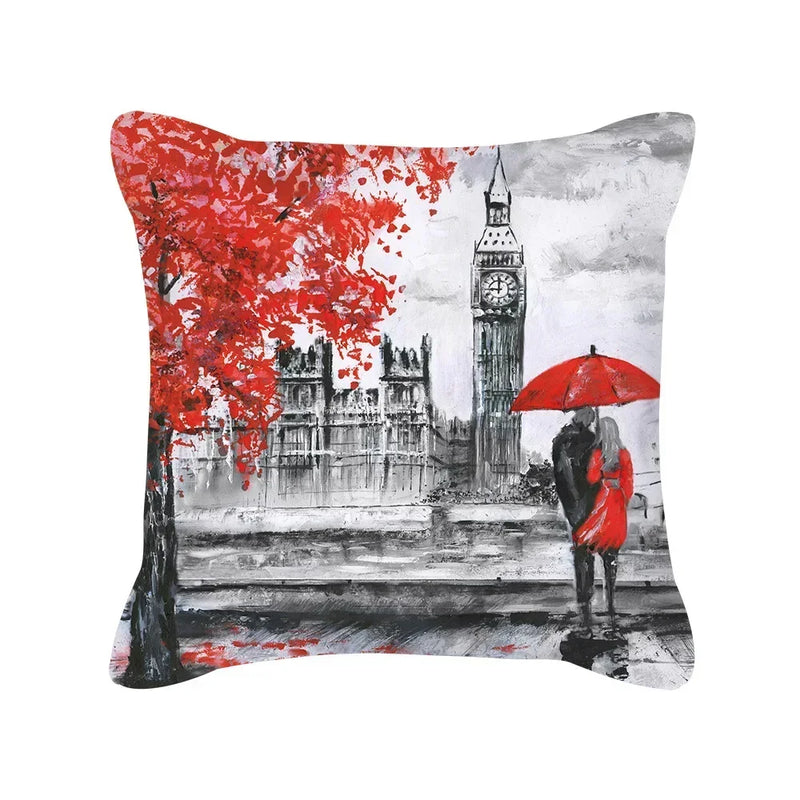 Red Geometric Pillow Case 45x45cm for Sofa, Car, Home Decor - Axyaa