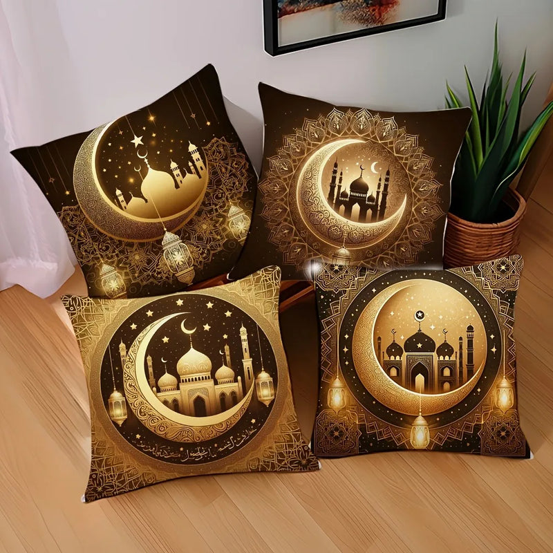Axyaa Golden Crescent Castle Mandala Pillowcase - Elegant Ramadan Home Decor