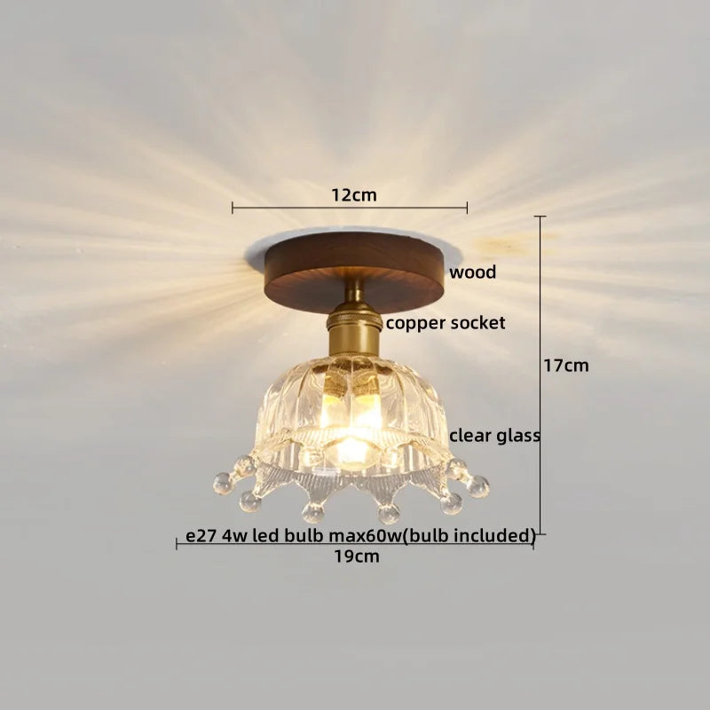 Axyaa Glass Wood LED Ceiling Lights Modern Plafondlamp for Living Room & Corridor