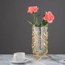 Axyaa Gold Metal Frame Glass Vase with Rattan Branches - Home Decor & Flower Arrangement