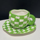 Axyaa 10oz Korean Style Ceramic Coffee Mug with Saucer Hand Painted Tea Cup Set
