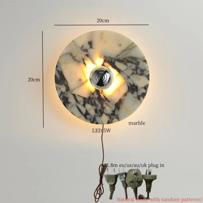 Axyaa Circular Marble LED Wall Lamp Modern Nordic Interior Lighting