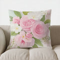 Pink Roses & White Flowers Cushion Cover by Axyaa for Sofa, Bedroom, Car - Patterned Pillow Cover