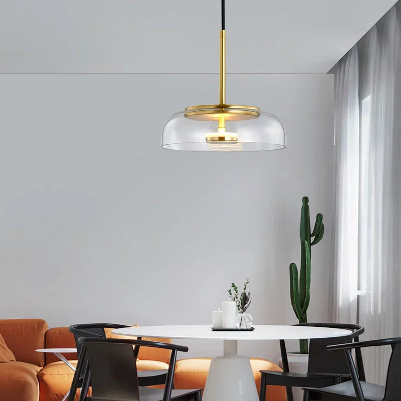 Axyaa Glass LED Pendant Light Fixture for Dining Room & Kitchen