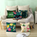 Flamingo Flower Rainforest Cushion Cover with Tropical Plant Animal Pattern by Axyaa