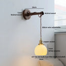Axyaa LED Bathroom Mirror Wall Lights With Switch, Modern White Glass Wood Reading Lamp